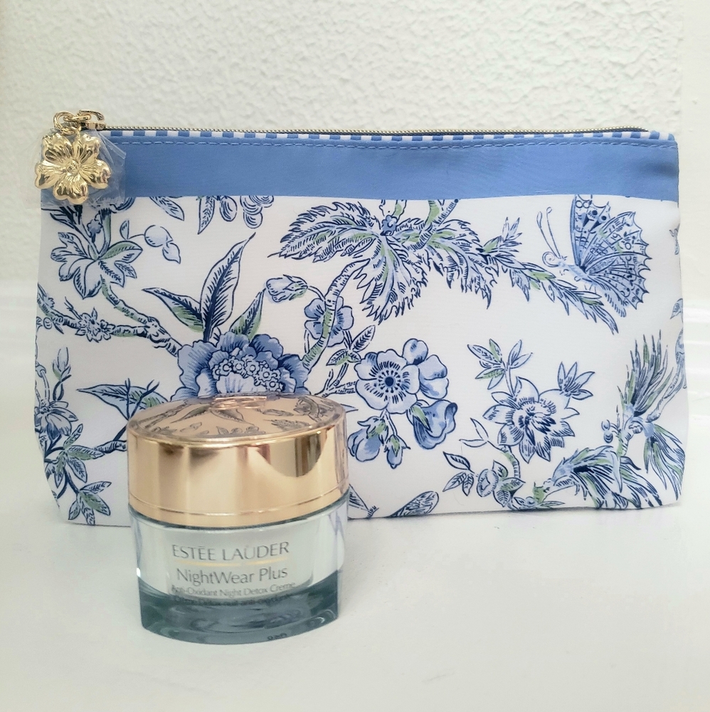 Estee Lauder nightwear plus anti-oxidant night detox creme 1 oz & Cosmetic Bag